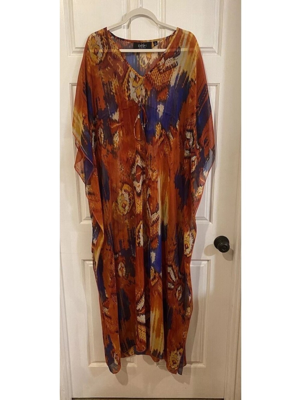 K-Dash Kardashian Long Swim Cover Large Kimono Multicolor Tie Waist